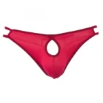 BS Men's Cotton Spandex Brief Thong Front Open Hole Notch Underwear (Red)