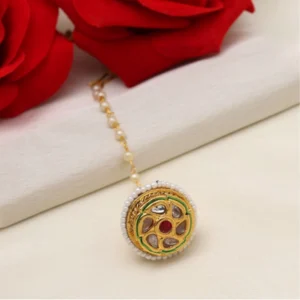 BS Women's Maroon & Green Color Kundan Meena Borla Tikka