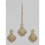 BS Women's Rose Gold Plated Alloy Kundan Earrings & Mangtikka (White)