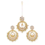 BS Women's Rose Gold Plated Alloy Kundan Earrings & Mangtikka (White)