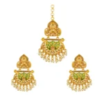 BS Women's Rose Gold Plated Alloy Kundan Earrings & Mangtikka (Green)