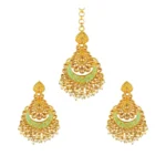 BS  Women's Rose Gold Plated Alloy Kundan Earrings & Mangtikka (Green)