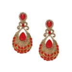 BS Women's Rose Gold Plated Alloy Earrings (Gold & Red)