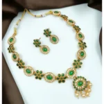 BS Women's Temple Elegance Gold Plated Necklace and Earrings Set (Green, Free Size)