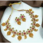 BS Women's Gold Plated Traditional Necklace and Earrings Set (Multi Color, Free Size)