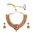BS Women's Gold Plated Temple Necklace and Earrings Set (Red, Free Size)