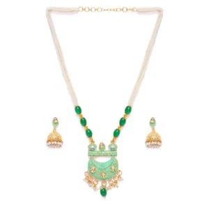 BS Women's Rose Gold Plated Alloy Necklace & Earings Set (Green)