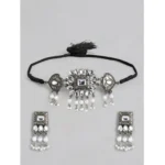 BS Women's Rose Gold Plated Alloy Necklace & Earings Set (Silver)