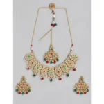 BS Women's Rose Gold Plated Alloy Necklace & Earings Set (Light Green)