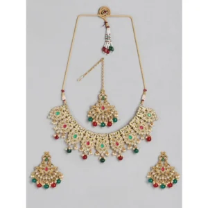 BS Women's Rose Gold Plated Alloy Necklace & Earings Set (Light Green)