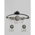 BS Women's Rose Gold Plated Alloy Necklace & Earings Set (Silver & White)