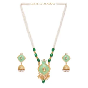 BS Women's Rose Gold Plated Alloy Necklace & Earings Set (Green)