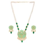 BS Women's Rose Gold Plated Alloy Necklace & Earings Set (Green)