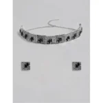 BS  Women's Rose Gold Plated Alloy Necklace & Earings Set (Silver & Black)