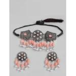 BS  Women's Rose Gold Plated Alloy Necklace & Earings Set (Orange)