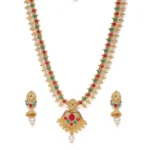 BS Women's Rose Gold Plated Alloy Necklace & Earings Set (Green & Red)