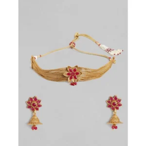 BS Women's Rose Gold Plated Alloy Necklace & Earings Set (Gold)