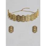 BS  Women's Rose Gold Plated Alloy Necklace & Earings Set (Gold)