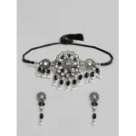 BS Women's Rose Gold Plated Alloy Necklace & Earings Set (Black)