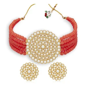 BS Women's Rose Gold Plated Alloy Necklace & Earings Set (Red)