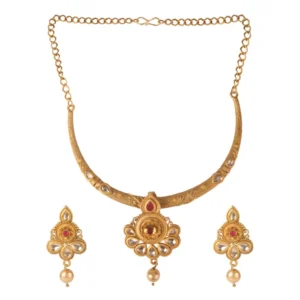 BS Women's Rose Gold Plated Alloy Necklace & Earings Set (Red & White)