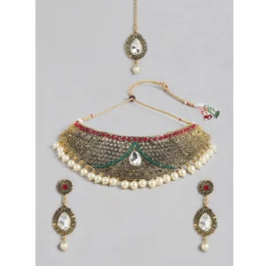 SW  Women's Rose Gold Plated Alloy Necklace & Earings Set (Multicolor)