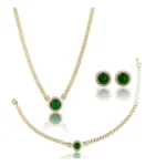 BS Women's Stainless Steel Green Color Golden Chain Western Combo Jewelry (Gold Plated)