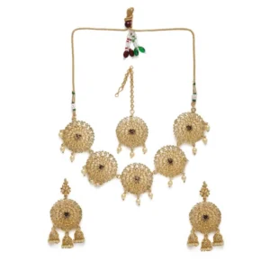 BS Women's Rose Gold Plated Alloy Necklace & Earings Set (Gold)