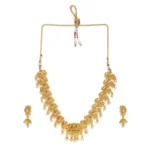 BS  Women's Rose Gold Plated Alloy Necklace & Earings Set (Gold)