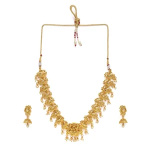 BS  Women's Rose Gold Plated Alloy Necklace & Earings Set (Gold)