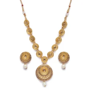 BS Women's Rose Gold Plated Alloy Necklace & Earings Set (Gold)