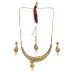 BS Women's Rose Gold Plated Alloy Necklace & Earings Set (Gold)