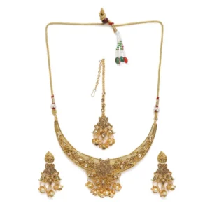 BS Women's Rose Gold Plated Alloy Necklace & Earings Set (Gold)