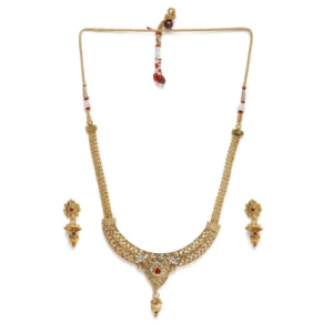 BS Women's Rose Gold Plated Alloy Necklace & Earings Set (Gold)