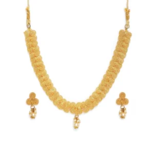 BS Women's Rose Gold Plated Alloy Necklace & Earings Set (Gold)