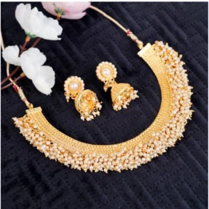 BS Women's Rose Gold Plated Alloy Necklace & Earings Set (Gold)