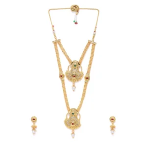 BS  Women's Rose Gold Plated Alloy Necklace & Earings Set (Gold)