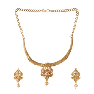 BS Women's Rose Gold Plated Alloy Necklace & Earings Set (Gold & White)