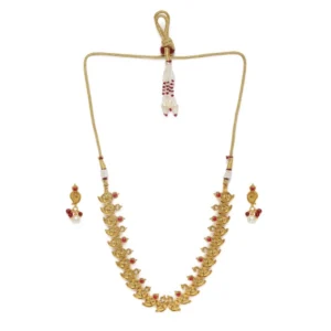 BS Women's Rose Gold Plated Alloy Jewellery Set (Red & White)