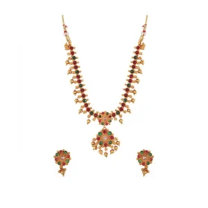 BS Women's Elegent Brass Kempu Chain Jewellery Set (Multi Color, Free Size)