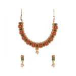 BS Women's Elegent Brass Chain Necklace Set (Red And Green, Free Size)