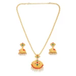 BS Women's Rose Gold Plated Alloy Jewellery Chain Pendant Sets (Gold & Red)