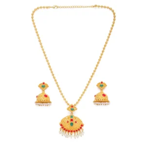 BS Women's Rose Gold Plated Alloy Jewellery Chain Pendant Sets (Gold & Red)
