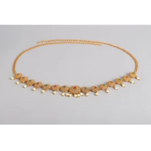 BS Women's Rose Gold Plated Alloy Hip Belt Kamarband (Red & Green)