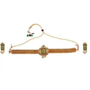 BS Women's Elegent And Modern Gold Plated Chowker Set (Green, Free Size)