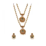 BS Women's Elegent And Modern Double Line Temple Jewellery Set (Green, Free Size)