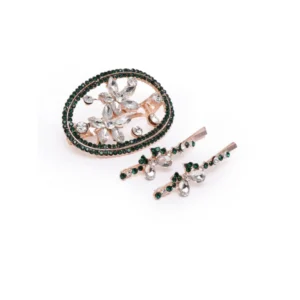 BS Women's Rose Gold Plated Alloy Hair Pin Set (Green)