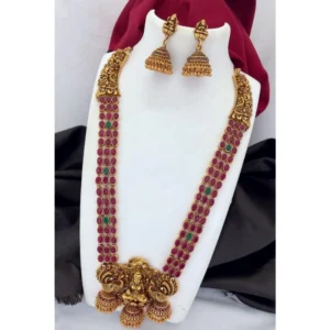 BS Women's Elegent And Delicate Laxmi Necklace Jewellery Set (Red, Free Size)