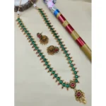 BS Women's Classic Copper Kempu Haram Jewellery Set (Green, Free Size)