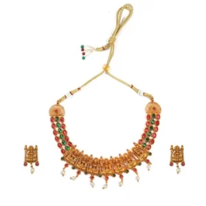BS Women's Temple Necklace and Earrings Set in Gold Plating (Multi Color, Free Size)